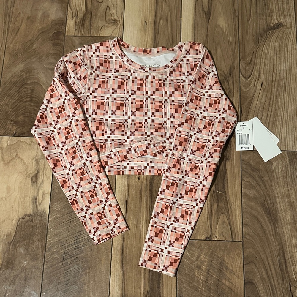 L*Space Pink Geometric Long Sleeve Crop Top